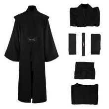 (Medium, Black) Adult Tunic Costume For Jedi Outfit Skywalker Halloween Cosplay Costume Hooded Robe Cloak Full Set Uniform Three Versions