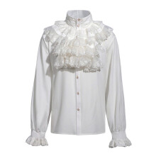(M, White) Men's Renaissance Long Sleeve Shirt Pirate Medieval Shirt Gothic Ruffle Stand Collar Shirt Halloween Costumes Black M