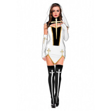 (M, White) Sexy Nun Costume for Halloween Party, Church Cosplay, Carnival Dress