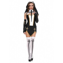 (XXL, Black) Sexy Nun Costume for Halloween Party, Church Cosplay, Carnival Dress