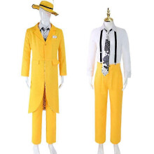 (150cm, set) Jim Carrey Yellow Suit Halloween Costume Full Outfit
