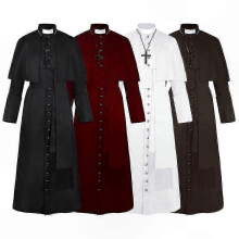 (XXXL, Burgundy) Medieval Priest Costume for Halloween Cosplay Retro Religious Robe Outfit