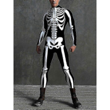 (XXXL) Mens Skeleton Costume - Mens Halloween Costume For Men - Black And White Skeleton z