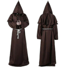 (L, brown) Halloween Costume Ancient Costume Medieval Monk Robe Monk Costume Wizard Costume Priest Cos Costume_x