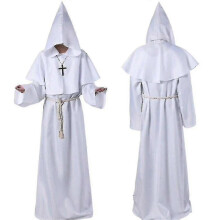(S, White) Halloween Costume Ancient Costume Medieval Monk Robe Monk Costume Wizard Costume Priest Cos Costume_x