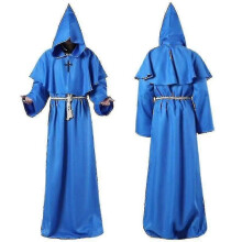 (XXL, blue) Halloween Costume Ancient Costume Medieval Monk Robe Monk Costume Wizard Costume Priest Cos Costume_x