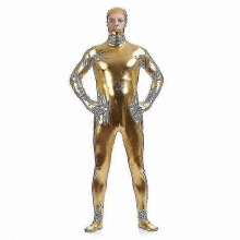 (Adult L, golden) Gold Full Body Zentai Suit for Men, High-Quality Gel Coat Design, Full Face Exposure, Stage Performance Jumpsuit, Halloween Costume