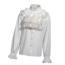 (XL, White) Mens Pirate Shirt Gothic Ruffle Shirt Victorian Renaissance Steampunk Vampires Poet Shirt Halloween Medieval Costumes Black M