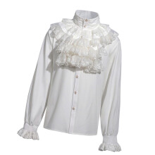 (M, White) Mens Pirate Shirt Gothic Ruffle Shirt Victorian Renaissance Steampunk Vampires Poet Shirt Halloween Medieval Costumes Black M