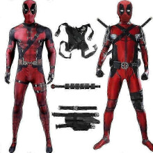 (M, Jumpsuit Outfits) Adult Deadpool Costume Zentai Bodysuit Cosplay Suit Mask Halloween Jumpsuit Men - XN