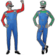 (M, green) Adult Mens Halloween Super Mario Costume Anime Cosplay Costume Mario Suit,l