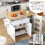 HOMAIRE Foldable Kitchen Cart White Oak 132.5cm 2