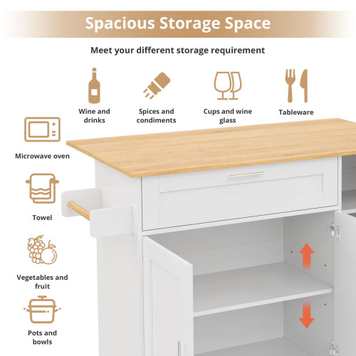 HOMAIRE Foldable Kitchen Cart White Oak 132.5cm 2