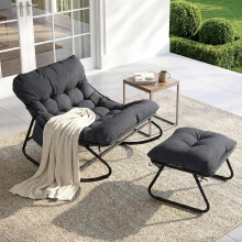 TLGREEN Outdoor Rocking Chair with Stool,Grey