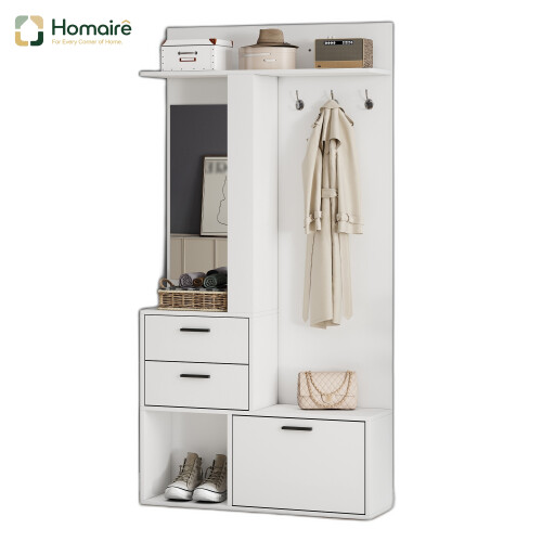 HOMAIRE White Hall Tree with Mirror & Storage