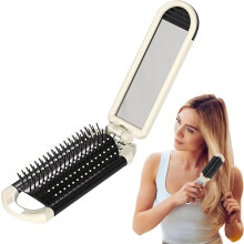 Jambuvanti 1Pcs, Foldable Hair Brush With Mirror, Pocket Hair Comb For Women Girls, Folding Travel Hair Brush With Soft Bristles, Compact Detangling B