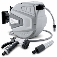 AREBOS Hose Pipe Reel | 30 m Swivel Hose Reel | Wall Hose Box with Locking Stop | Includes Wall Bracket | Automatic Reel Mechanism | Grey
