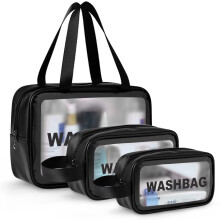 Pujara Makeup Travel Pouch, Cosmetic Bag, Travel Kit Pouch For Toiletries, Brushes And Cosmetics - Set Of 3 - Washbag Pouch (Black)