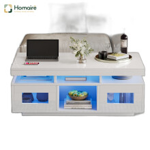 HOMAIRE White LED Coffee Table with USB Ports