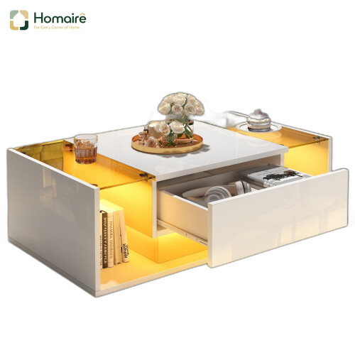 HOMAIRE White LED Coffee Table with Drawer
