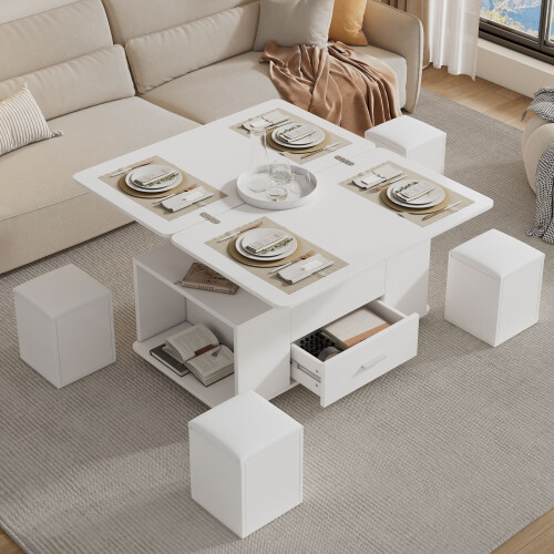 HOMAIRE White Lift Top Coffee Table with Stools 1