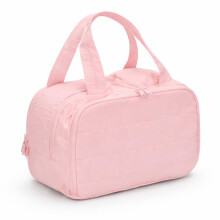 Makeup Organizer Travel Bag With Wet And Dry Sections, Dual Zip Compartments, Top Handles, Pink