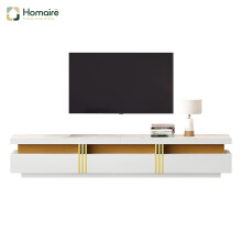 HOMAIRE White TV Stand with Faux Marble Top