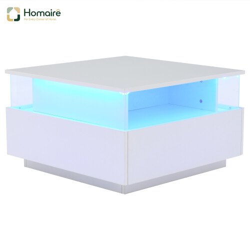 HOMAIRE White LED Coffee Table with Storage