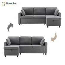 HOMAIRE Grey L-Shaped 3 Seater Sofa Bed