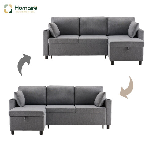 HOMAIRE Grey L-Shaped 3 Seater Sofa Bed