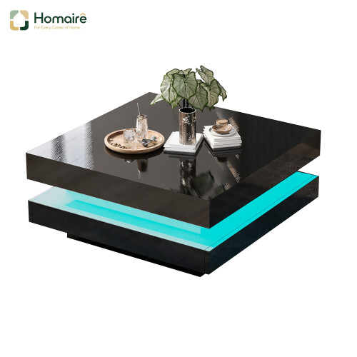 HOMAIRE Black High Gloss LED Coffee Table 70x70cm