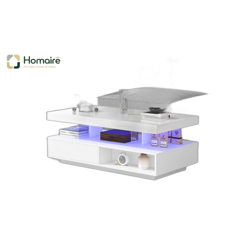 HOMAIRE White LED Coffee Table with 2 Drawers
