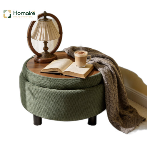 HOMAIRE Round Storage Ottoman Dark Green