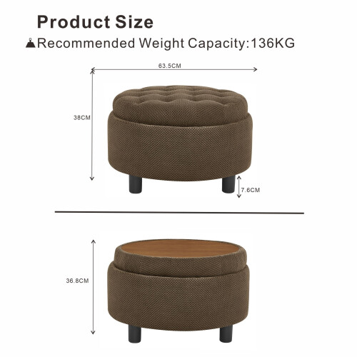 HOMAIRE Round Coffee Ottoman with Storage Coffee 1