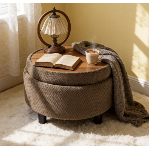 HOMAIRE Round Coffee Ottoman with Storage Coffee 2