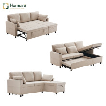 HOMAIRE Beige L-Shaped 3 Seater Sofa Bed