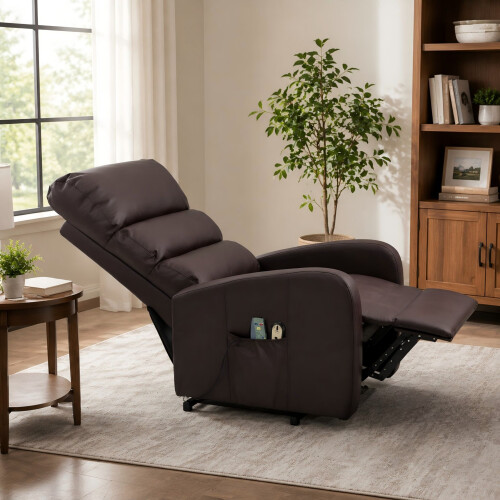 HOMAIRE Brown PU Leather Power Massage Recliner 2