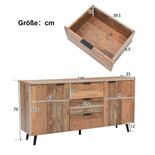 HOMAIRE Rustic Brown Sideboard Cabinet 140cm 1