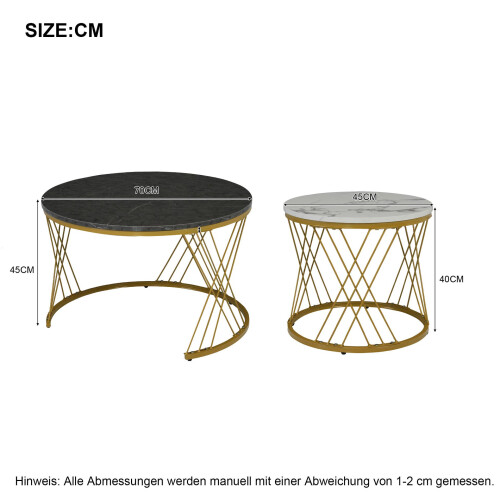 HOMAIRE Round Coffee Table Set, White+Black 1