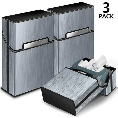 Zigarettenetui, 3er-Pack, Metalletui für 20 Zigaretten, grau
