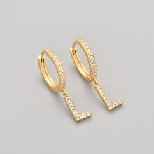 Hoop Earrings for Women Girls 18K Gold Plated Dainty Small Dangle Hoop Cubic Zirconia Initial Earrings --- L
