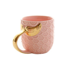 Compatible with 2025 Creative Mermaid-Shaped Cup, Compatible Pearl Glaze Gold Ceramic Water Cup Coffee Cup KI