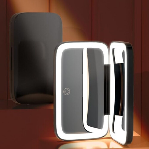 Foldable Makeup Mirror with 5X Magnifying Glass, Mini Square Vanity Mirror, USB Charging, Portable, Double-Sided, Compact Poc 2