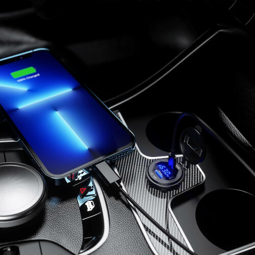 Συμβατό με γρήγορο φορτιστή αυτοκινήτου 63W QC3.0 USB Type-C USB-C PD, με ένδειξη 1