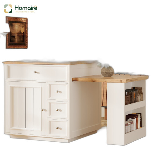 HOMAIRE Extendable White Kitchen Island 120-184cm