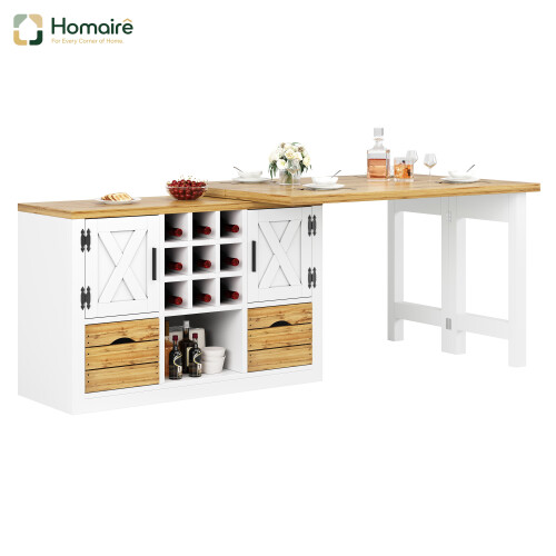 HOMAIRE Extendable White Kitchen Island Table