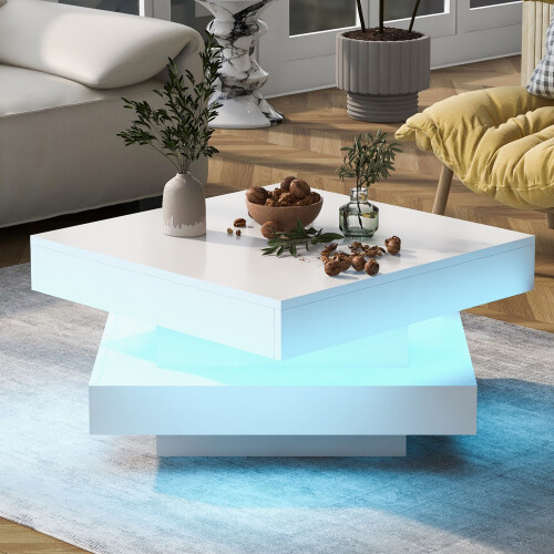 HOMAIRE White High Gloss LED Coffee Table 70cm 1