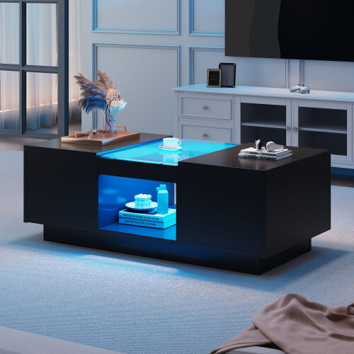 HOMAIRE LED Coffee Table Black with Storage 2
