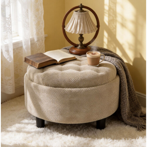 HOMAIRE Round Camel Storage Ottoman 63.5cm 2
