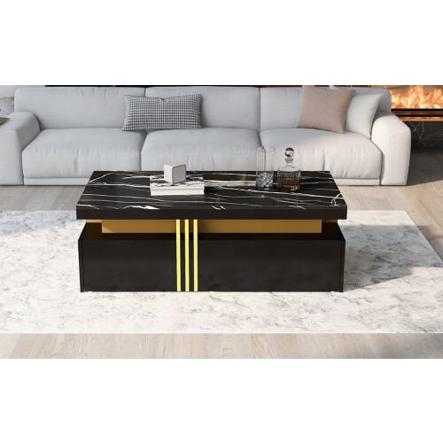 HOMAIRE Black Coffee Table 100x50cm Marble Top 1